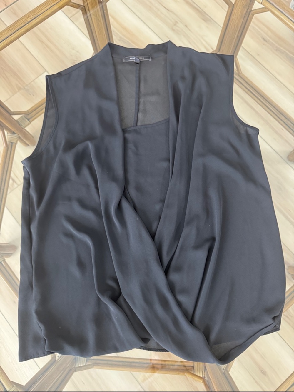 BCBGMaxAzria Black Draped Sleeveless Blouse